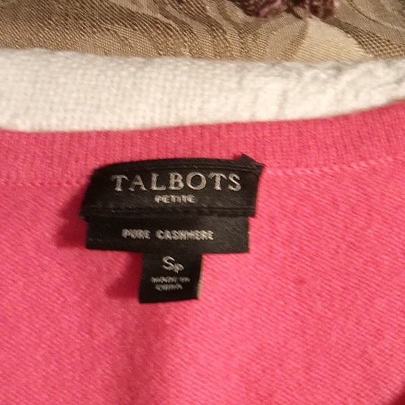 Talbots Cashmere pullover sweater hot pink and gray striped - Picture 2 of 4